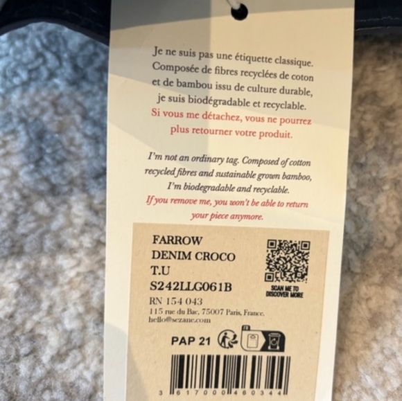 SÉZANE Farrow Leather Bucket Bag In Denim Croc Blue NWT - Picture 8 of 9